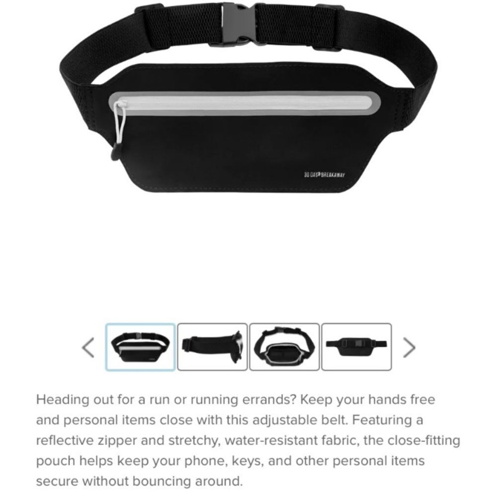 Beachbody Black Reflective Running Belt Adjustable Waist Pouch Fitness & Travel